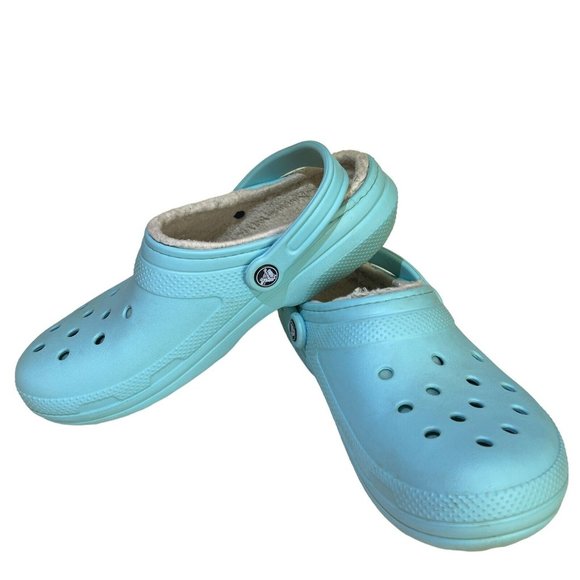 CROCS‎ Unisex 203591 Faux Fur Lined Turquoise Slip On Shoes Clogs Size M-9/W-11 - Picture 1 of 10
